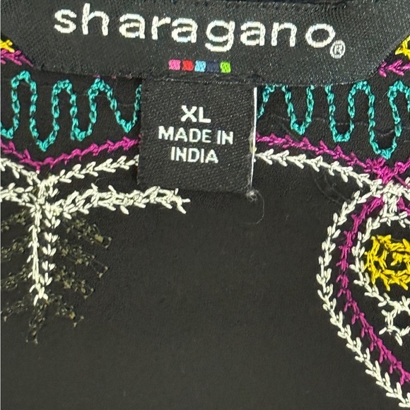 Sharagano Black Blouse sz XL  with Purple Embroidery - Picture 9 of 11